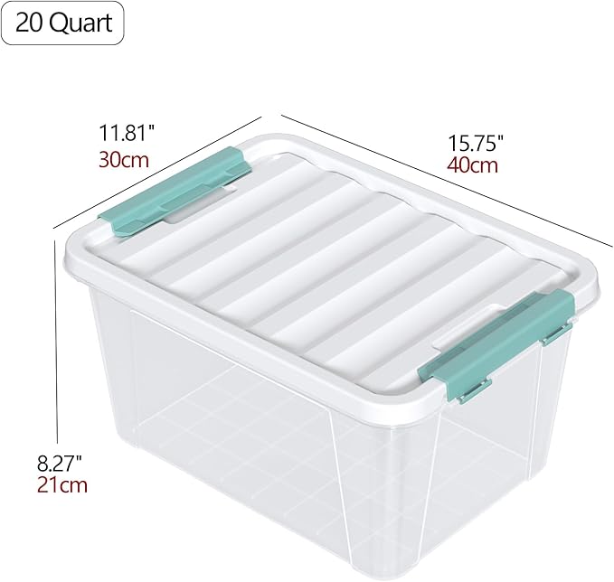Readsky 4 Packs Clear Storage Latch Boxes, Plastics Storage Bins, 20 Quart