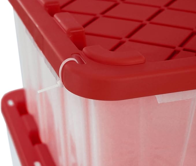 CX BLACK & YELLOW, XTRA TALL 27-Gallon Heavy Duty Clear Storage Container & Snap-Tight Lid, Clear & Red (28.5"L x 19.4"W x 15.2"H), Weather-Resistant, Stackable, See-Through Organization Tote