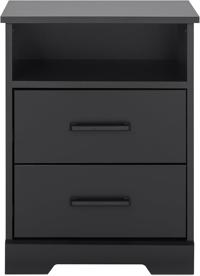 Prepac Rustic Ridge Farmhouse Nightstand Bedside Table, Black Nightstand for Bedroom, End Table with 2 Drawers and Open Shelf 16.25"D x 18.75"W x 24.5"H