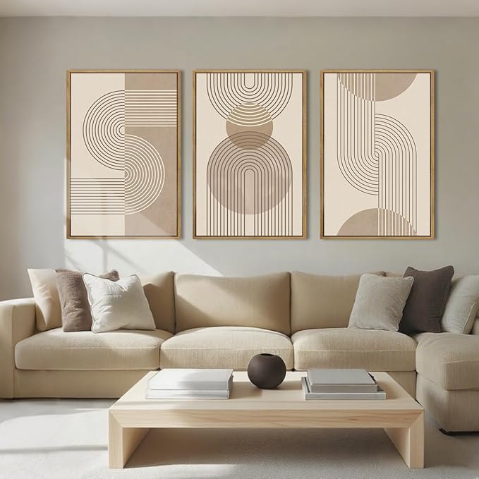 Neutral Boho Wall Art Minimalist Abstract Line Artwork for Living Room Bedroom Office 16x24 Inch Set of 3
