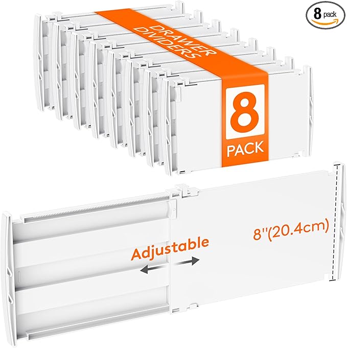 Lifewit 8 Pack Deep Drawer Dividers 8" High, 13.8-22.5" Adjustable Dresser Drawer Divider, Plastic Drawer Organizer for Clothes, Tall Drawers Separators for Dresser, Kitchen, Bedroom, Bathroom, Office