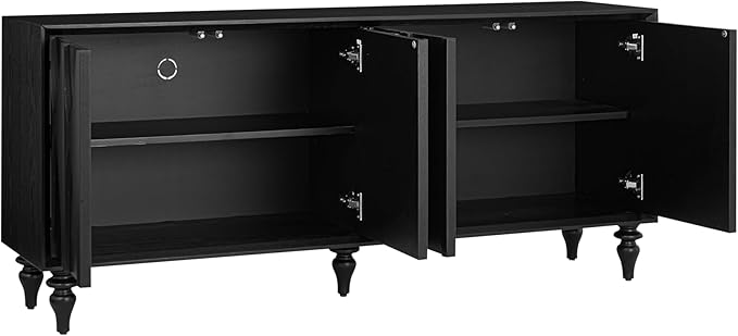 63" TV Stand with Storage, 4 Doors Modern Entertainment Center Sideboard Buffet Cabinet with Adjustable Shelves, TV Media Console Table for Living Room, Black