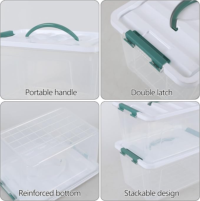 8-Pack 14 Quart Clear Organizing Container with Lid, Plastic Latching Box with Handles