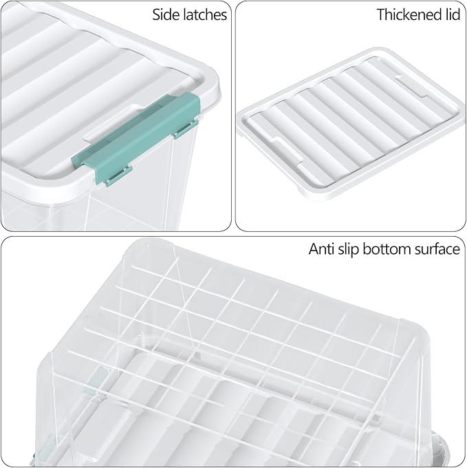 Readsky 4 Packs Clear Storage Latch Boxes, Plastics Storage Bins, 20 Quart