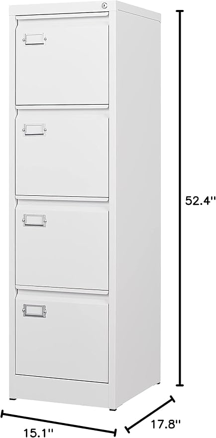 4 Drawer File Cabinet with Lock Metal Vertical File Storage Cabinet Office Home Steel Vertical File Cabinet for A4 Legal/Letter Size Narrow File Cabinet Locked,Assembly Required