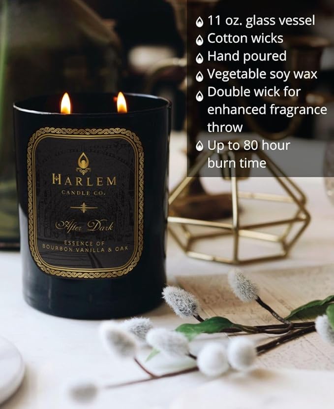 HARLEM CANDLE CO. After Dark - Luxury Scented Soy Candle, 11 oz - 80-Hour Burn Time | Bergamot, Saffron, Bourbon Vanilla, Oak | Scented Candles for Home