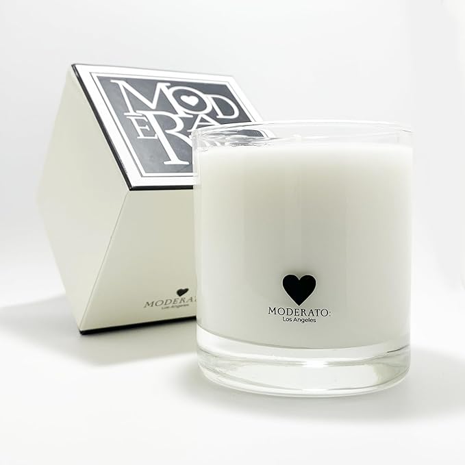 MODERATO Los Angeles No.00 Blanc – Luxury Unscented Candle, Ideal for Dinner & Meditation, Natural Coconut Wax, Crystal Clear Glass -8.5oz