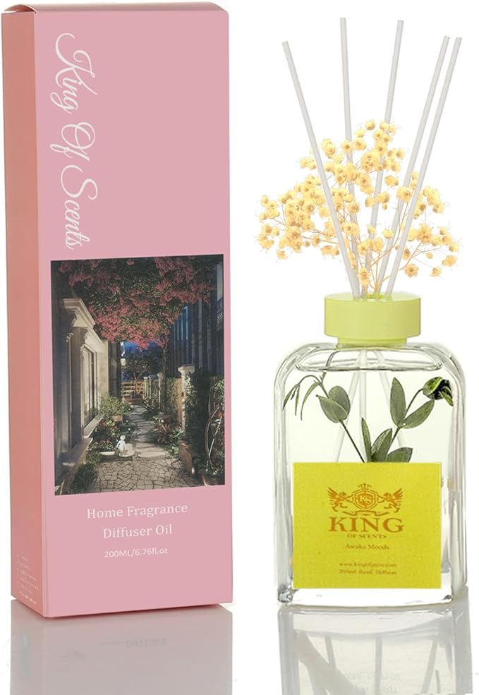 Reed Diffuser (200ml) Reed Diffuser Set,Reed Diffuser & Oil Diffuser Sticks with Flower, Aromatherapy, Home & Kitchen Decor,Fragrance and Gifts (Green Water Moss) - Pack of 3