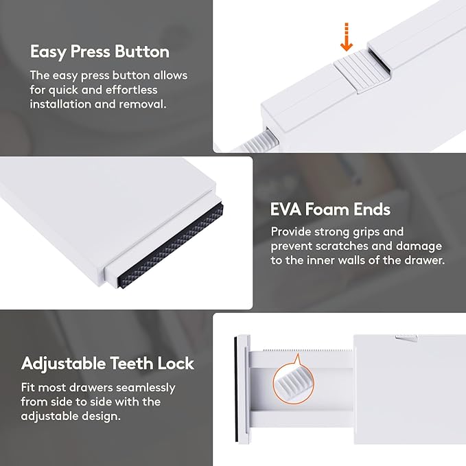 Lifewit 16 Pack Drawer Dividers 4" High, 11-17" Adjustable Drawer Organizers for Clothes, Expandable Dresser Separators in Bedroom/Bathroom/Kitchen/Fridge/Office Organization and Storage,White