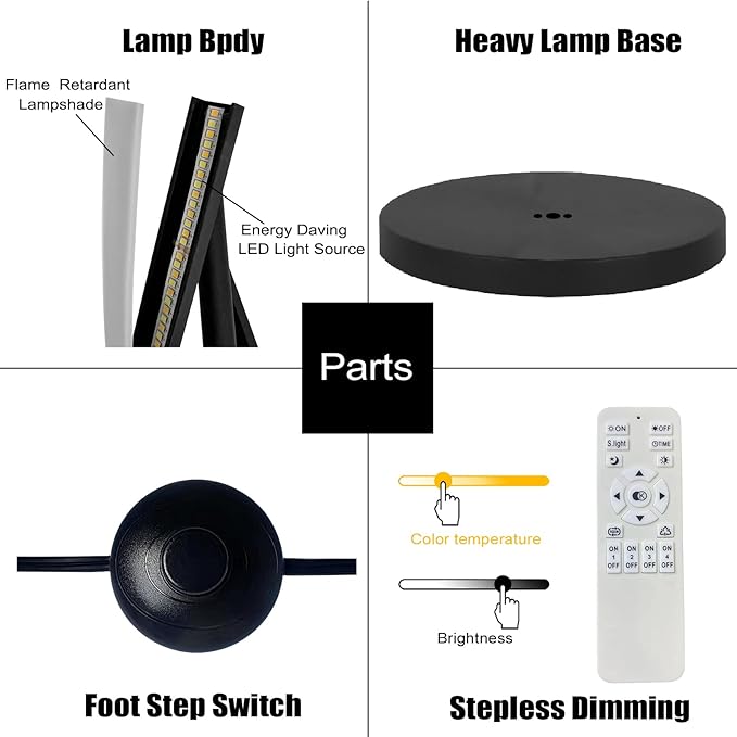 61" LED Floor Lamp for Living Room, 40W 3 Colors Stepless Dimmable and Color-Changing Bright Floor Standing Lamp,Unique Spiral Floor Tall Lamp for Bedroom Office with Remote (Black)