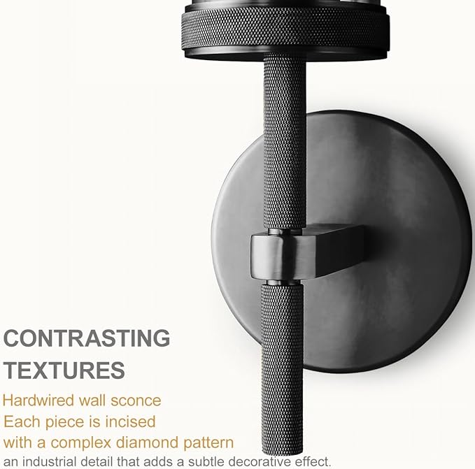 Black Wall Sconce, 19" Tube Glass Sconce Wall Lighting, Bathroom Wall Light, Vanity Lights for Living Room, Wall Lamp for Bedroom, Hallway, Fireplace, Staircase