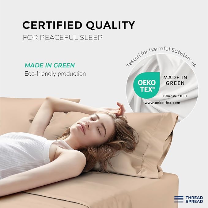 THREAD SPREAD 100% Egyptian Cotton Sheets Queen Size - 1200 Thread Count 4 PC Sheet Set Egyptian Cotton, Sateen Luxury Sheet Queen Size, Silky Soft Sateen Sheets, 17" Deep Pocket - Taupe