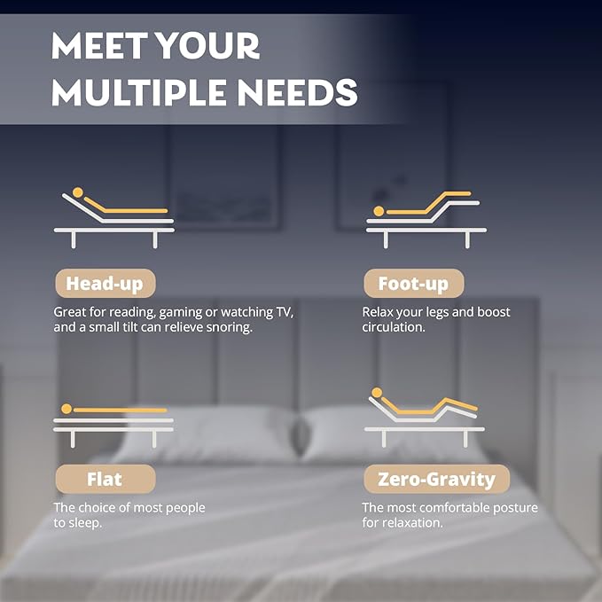 Queen Adjustable Bed Base Frame with Wireless Remote + 12 Inch Queen Gel Memory Foam Mattress Bed in a Box, Head and Foot Incline, Zero Gravity, Fiberglass Free, 80" × 60"