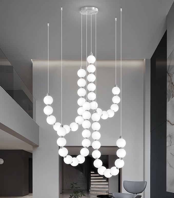 Modern Chandeliers LED Dimmable Light Acrylic Balls Ceiling Pendant Lighting for Living Room Dining Room Bedroom Adjustable Hanging Lights 90 Watts Silver Lamp