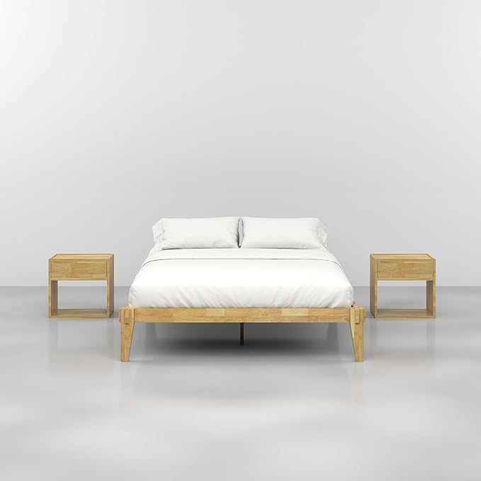 Bme Chalipa 14” Queen Bed Frame - Solid Wood Platform Bed - Japanese Joinery Bed Frame - Wood Slat Support - No Box Spring Needed - Easy Assembly - Minimalist & Modern Style, Golden Natural