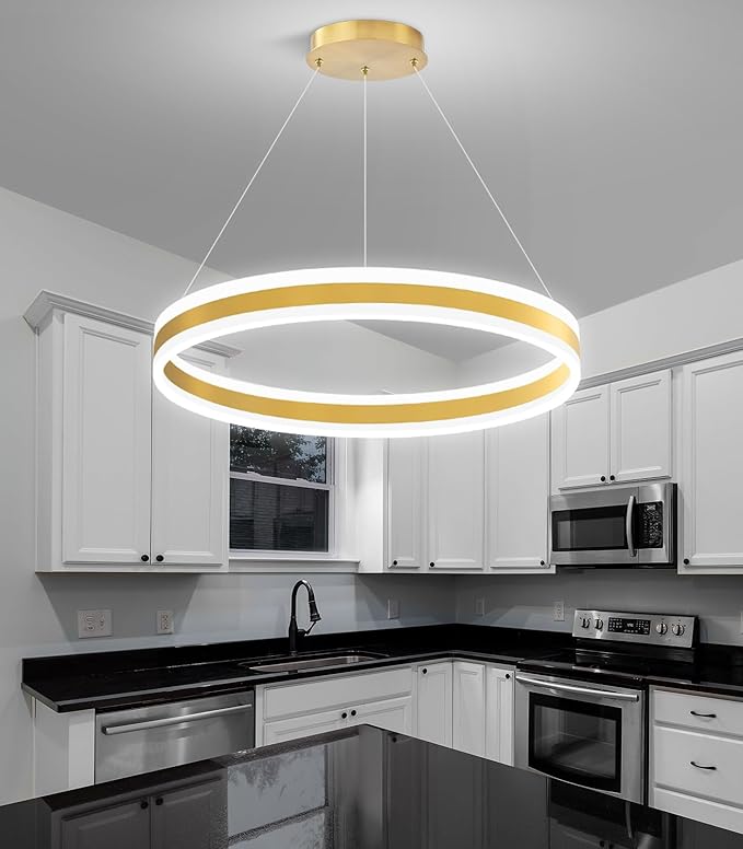 D23.6'' Modern Ring Chandelier for Dining Room LED Dimmable Pendant Lighting High Ceiling Chandelier for Living Room Foyer Bedroom Entryway 3000K-6000K Gold