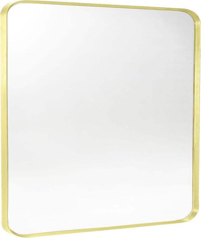Gold Metal Framed Bathroom Mirror for Wall, Brushed Gold Rounded Corner Rectangular Bathroom Vanity Mirror, Anti-Rust, Tempered Glass (30" x 36", Gold)