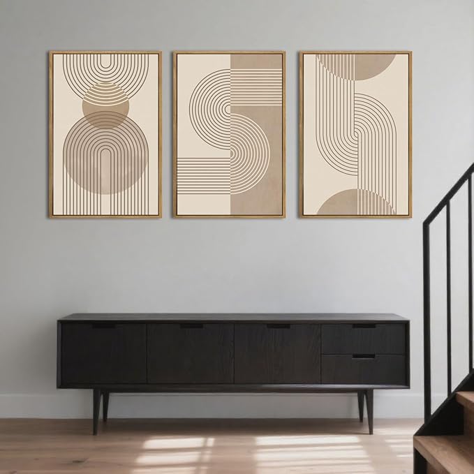 Neutral Boho Wall Art Minimalist Abstract Line Artwork for Living Room Bedroom Office 16x24 Inch Set of 3