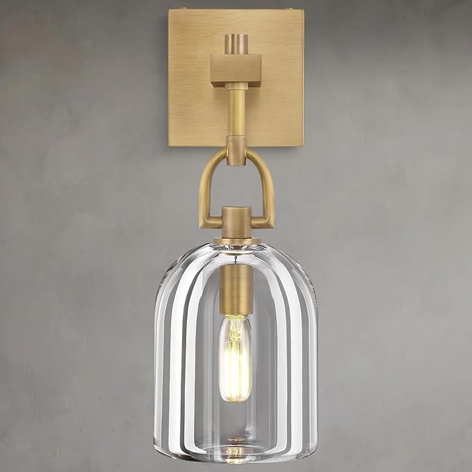 Botanist Cloche Crystal Wall Sconce, Modern Brass and Crystal Bathroom Wall Sconce, Indoor Luxury Decorative Lighting Wall Sconces for Bedroom/Hallway/Stairs,Dimmable LED Included