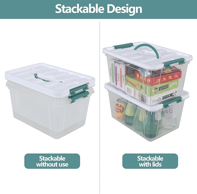 8-Pack 14 Quart Clear Organizing Container with Lid, Plastic Latching Box with Handles