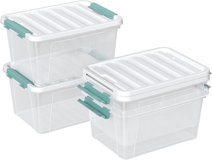 Readsky 4 Packs Clear Storage Latch Boxes, Plastics Storage Bins, 20 Quart
