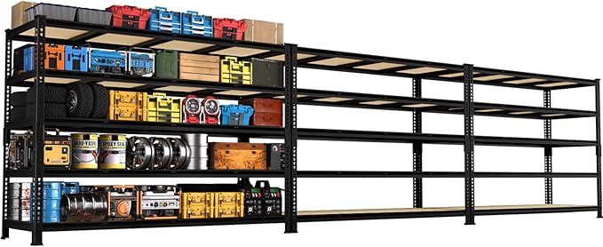 PrimeZone 60" W X 24" D X 72" H Heavy Duty Garage Storage Shelves - Adjustable Metal Shelving Unit, 5 Tier Industrial Shelves for Storage Standing Utility Rack for Warehouse, Basement, Black, 3 Pack