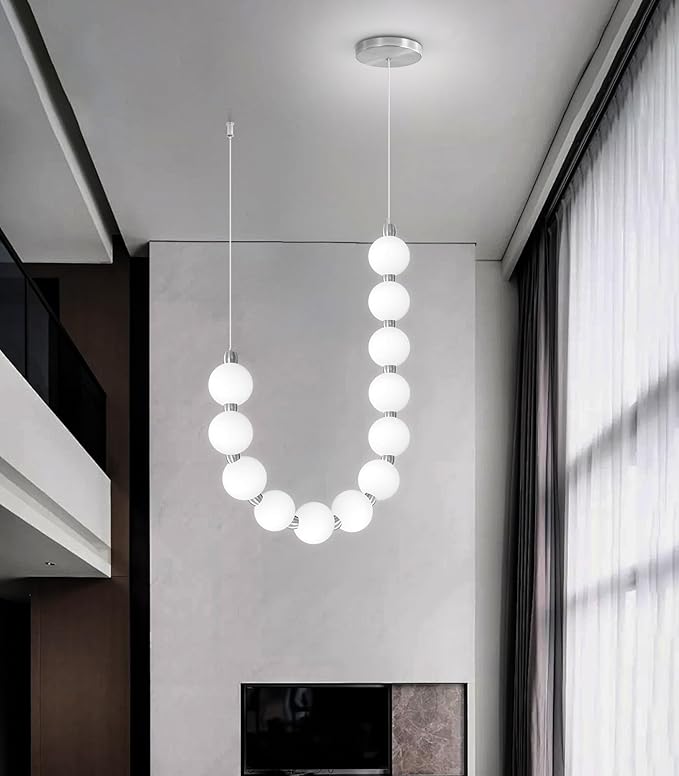 Modern Chandeliers LED Dimmable Light Acrylic Balls Ceiling Pendant Lighting for Living Room Dining Room Bedroom Adjustable Hanging Lights 25 Watts Silver Lamp
