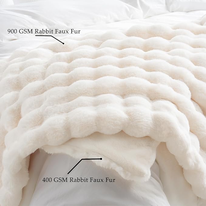 BENVWE Faux Fur Throw Blanket for Couch - Thickened Fluffy Soft Bubble Blanket for Living Room Home Decor - Mothers Day Birthday Gifts for Women Men, Cream White, 50" x 60", 1300GSM