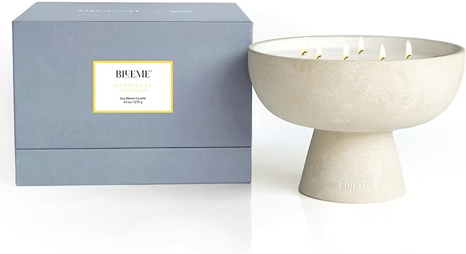 BLUEME Happiness - Yuzu & Ginger, Luxury Candle w/Essential Oils, 6 Wick, Hand-Poured Soy, Cotton Wick, Ceramic
