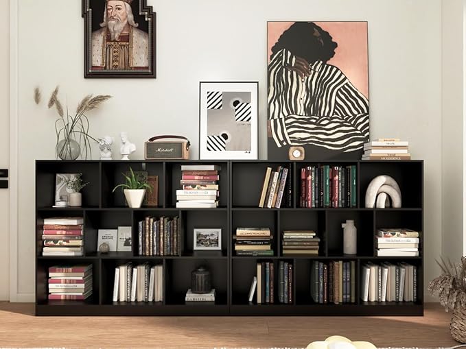 Black Bookshelf, Wooden Bookshelf with Base, Cube Storage Organizer, Bookcase for Living Room,Bedroom,Study and Office(Black, 10-Cube)