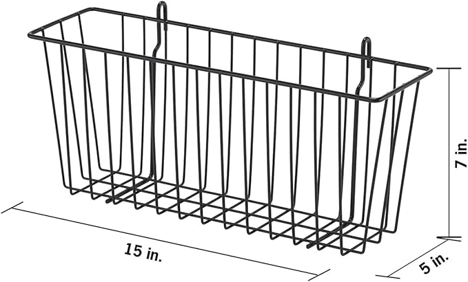 TRINITY 15-Inch Metal Hanging Basket to Use With Shelf Units and Storage Racks for Garage, Kitchen, and Closet Organization, NSF Certified, 10 Pound Capacity, Black, 2-Pack