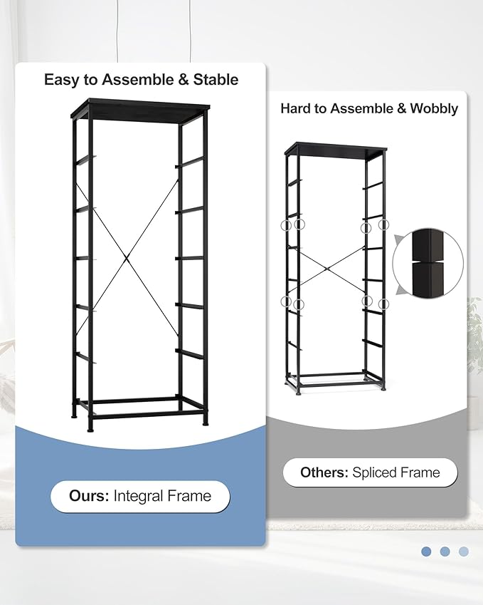 Crestlive Products Vertical Dresser Storage Tower - Sturdy Steel Frame, Wood Top, Easy Pull Fabric Bins, Wood Handles - Organizer Unit for Bedroom, Hallway, Entryway, Closets - 6 Drawers (Black)