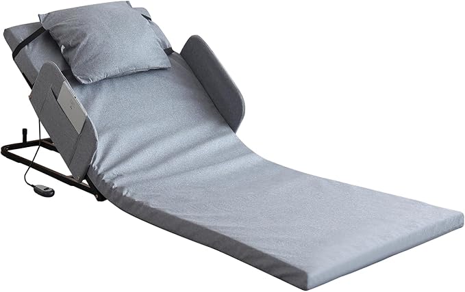 Adjustable Electric Bed Support Frame, Gray, Steel, 330lb Capacity, Remote Control, 65-Degree Tilt, Motor Drive,Portable Lift Mattress