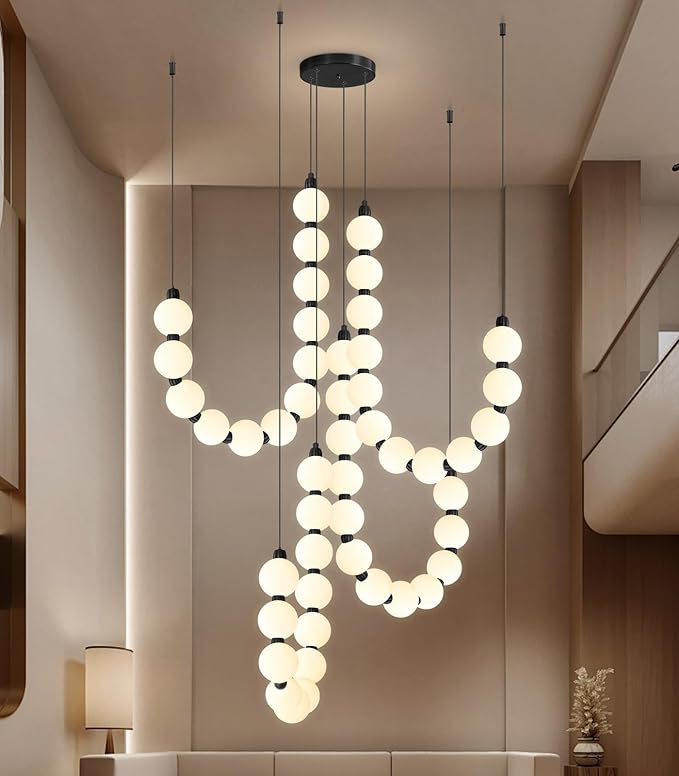 Modern Chandeliers LED Dimmable Light Acrylic Balls Ceiling Pendant Lighting for Living Room Dining Room Bedroom Adjustable Hanging Lights 90 Watts Black Lamp