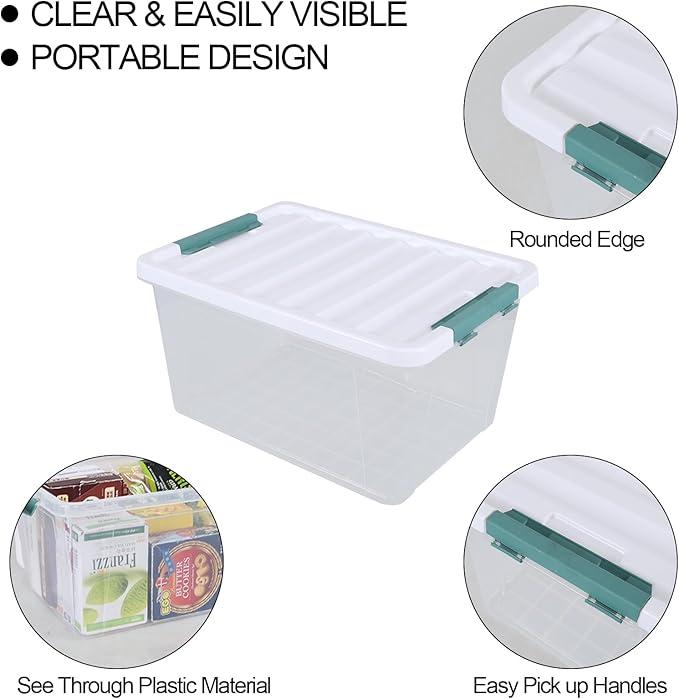 35 Quart Stackable Plastic Storage Latches Box, Clear Large Storage Bin with Lid, 6 Packs