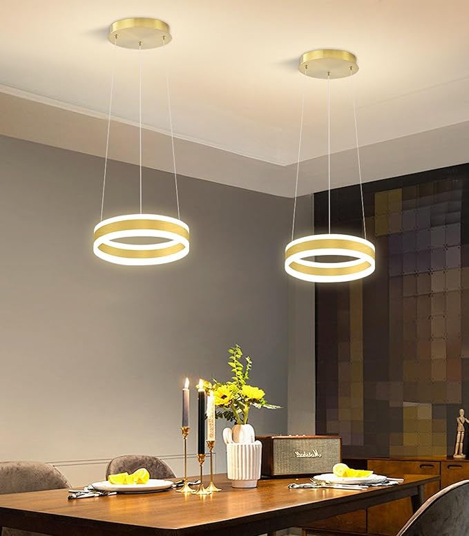 D7.8'' Modern Ring Chandelier for Dining Room LED Dimmable Pendant Lighting High Ceiling Chandelier for Living Room Foyer Bedroom Entryway 3000K-6000K Gold