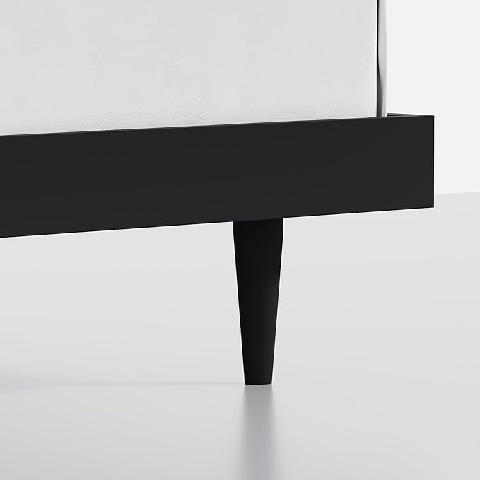 Modern Solid Wood Platform Bed with Adjustable Headboard with Cushion – No Box Spring Needed,Fast Assembly – Full Size in Black