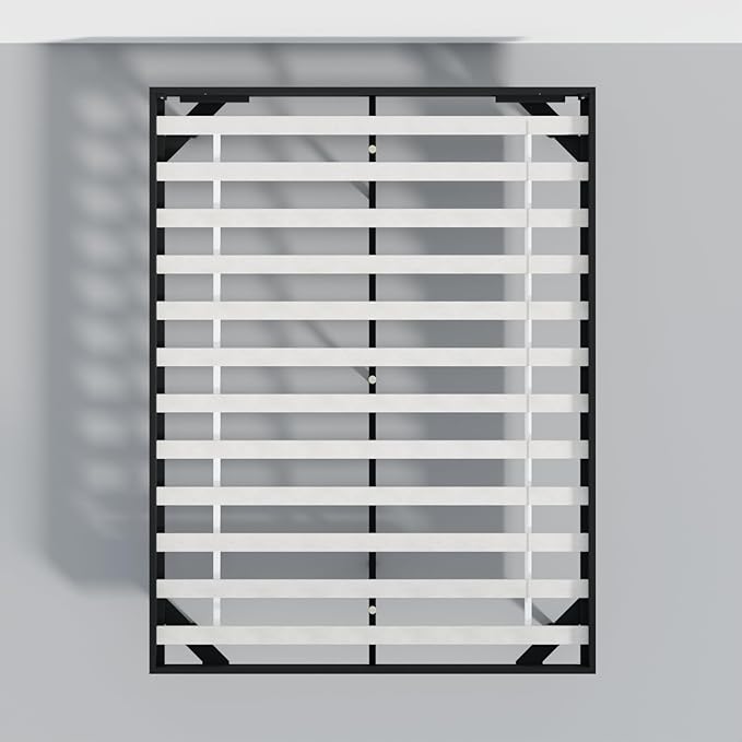 HavenWood Modern Solid Wood Platform Bed Base with Inset Wood Legs – No Box Spring Needed,Fast Assembly – Queen Size in Black (No Headboard)