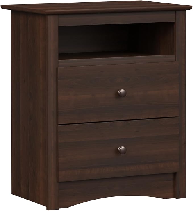 Prepac Sonoma 2 Drawer Nightstand: Elegant Bedroom Furniture, Bedside Table with Open Shelf, 23.25"W x 16"D x 28"H, Espresso