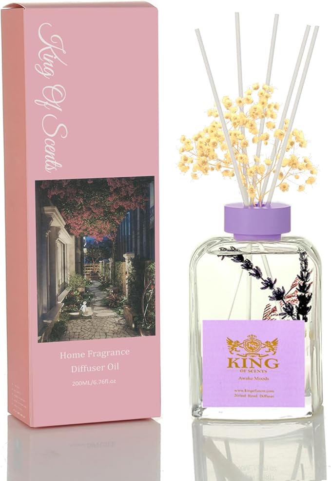 Reed Diffuser (200ml) Reed Diffuser Set,Reed Diffuser & Oil Diffuser Sticks with Flower, Aromatherapy, Home & Kitchen Décor,Fragrance and Gifts (Lavender and Camphor Wood) - Pack of 3