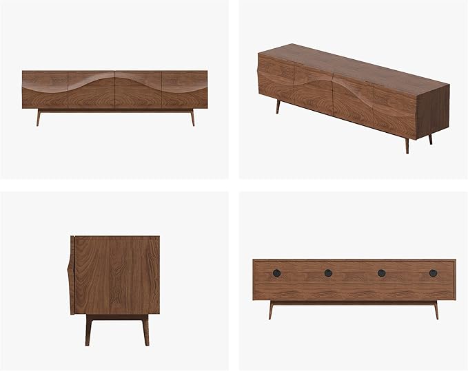 POVISON Wood Media Console, Mid Century TV Stand for 75+ Inch TV, Assembly-Free Living Room TV Cabinet, 70"