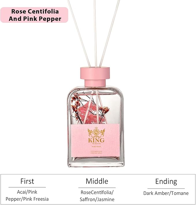 Reed Diffuser (200ml) Reed Diffuser Set,Reed Diffuser & Oil Diffuser Sticks with Flower, Aromatherapy, Home & Kitchen Décor,Fragrance and Gifts (Chiba Rose and Pink Pepper) - Pack of 3