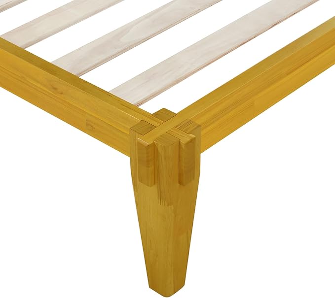Bme Chalipa 14” Queen Bed Frame - Solid Wood Platform Bed - Japanese Joinery Bed Frame - Wood Slat Support - No Box Spring Needed - Easy Assembly - Minimalist & Modern Style, Golden Natural