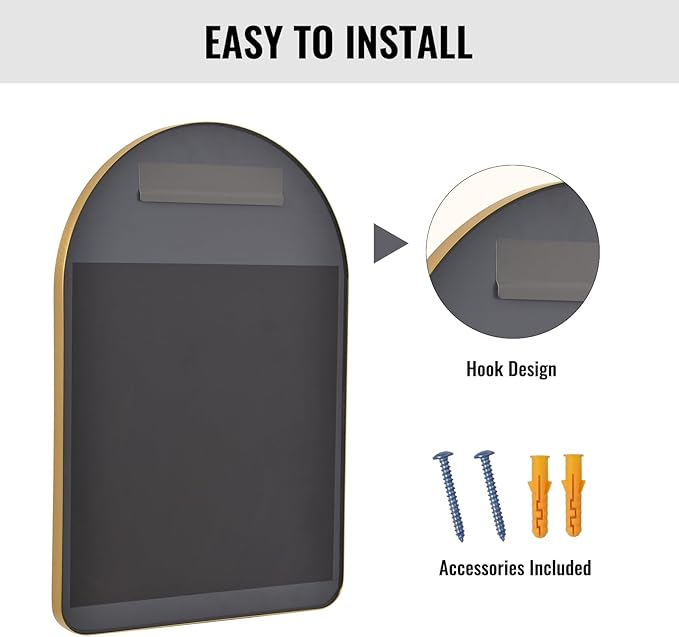 Arched Bathroom Mirror - 36x24 Inch Gold Bathroom Mirror for Wall - Aluminum Alloy Framed Mirror - Arched Top Bathroom Vanity Mirror for Living Room, Bedroom, Mantel, Entryway, and Hallways