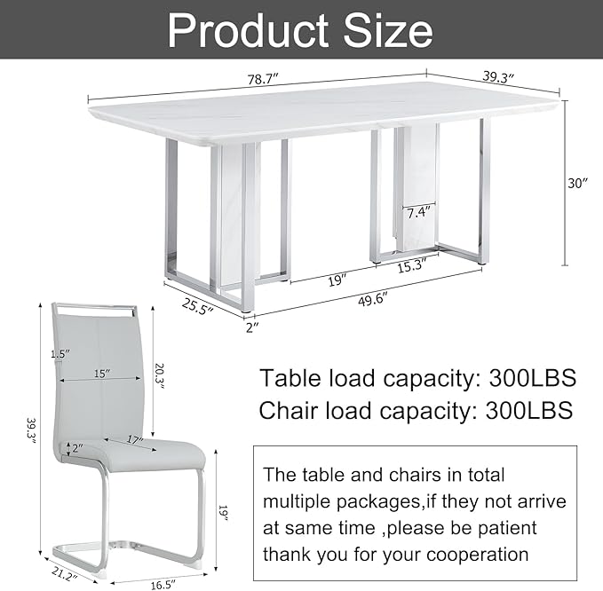 79'' Modern Dining Table Set for 10,White Kitchen Table Set,Luxury Dining Table Set with 1.8-inch Thick Faux Marble Table Top＆10 Pu Leather Upholstered Chairs Ideal for Dining kicken Room