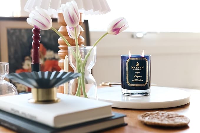 HARLEM CANDLE CO. Langston - Luxury Scented Soy Candle, 11 oz - 80-Hour Burn Time | Jasmine, Sandalwood, Nutmeg, Clove, Vanilla, Leather | Scented Candles for Home