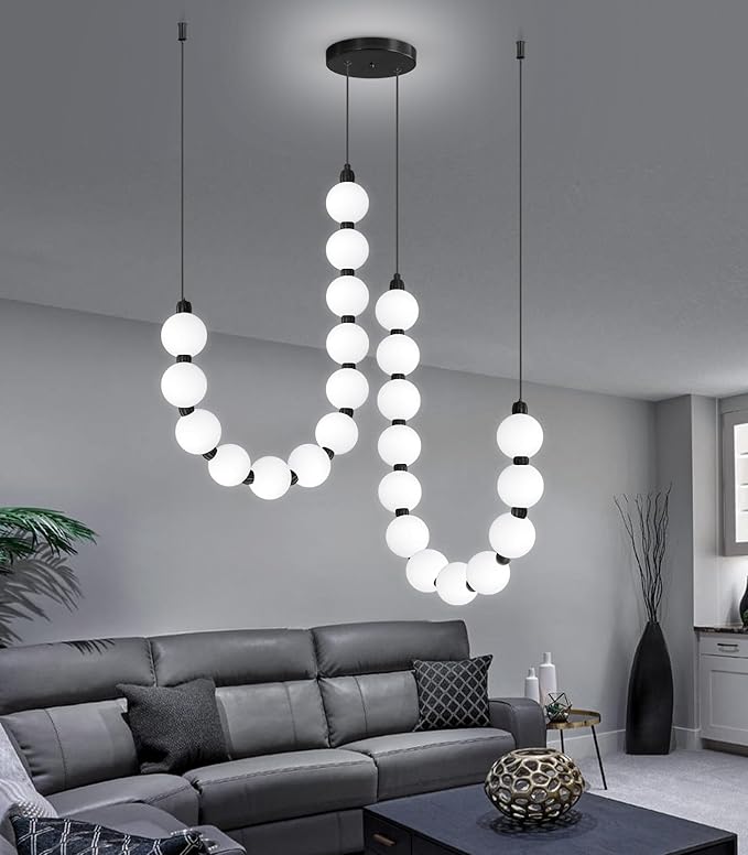 Modern Chandeliers LED Dimmable Light Acrylic Balls Ceiling Pendant Lighting for Dining Room Living Room Bedroom Adjustable Hanging Lights 45 Watts Black Lamp