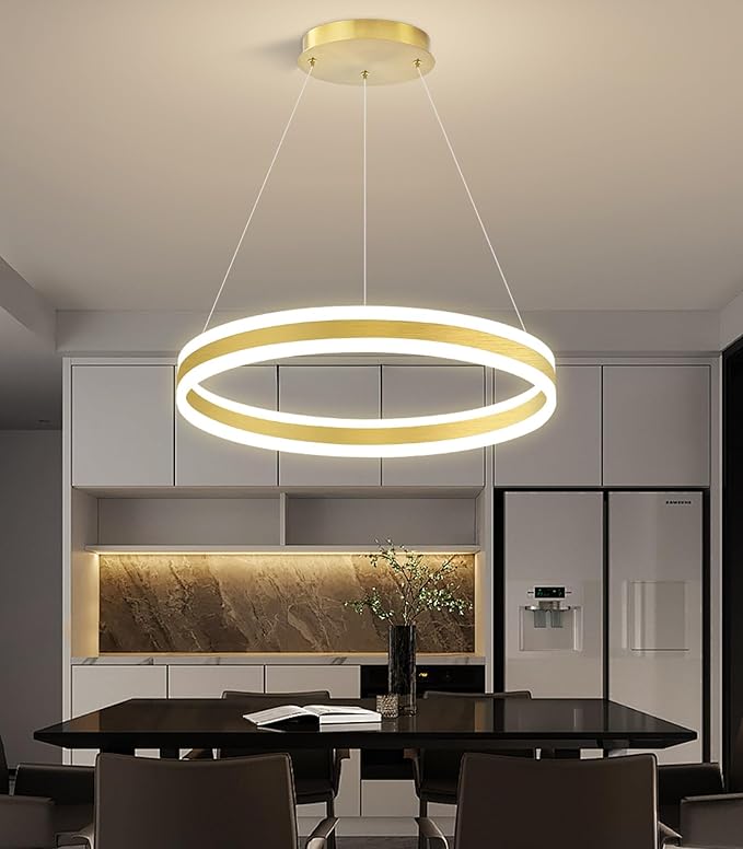 D23.6'' Modern Ring Chandelier for Dining Room LED Dimmable Pendant Lighting High Ceiling Chandelier for Living Room Foyer Bedroom Entryway 3000K-6000K Gold