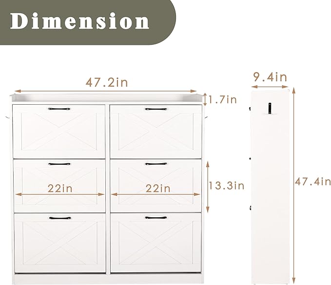 Shoe Cabinet with 6 Flip Drawers, Shoe Storage Cabinet for Entryway, Freestanding Hidden Shoe Cabinet Organizer with Open Storage, Narrow Shoe Rack with Legs, Oak White