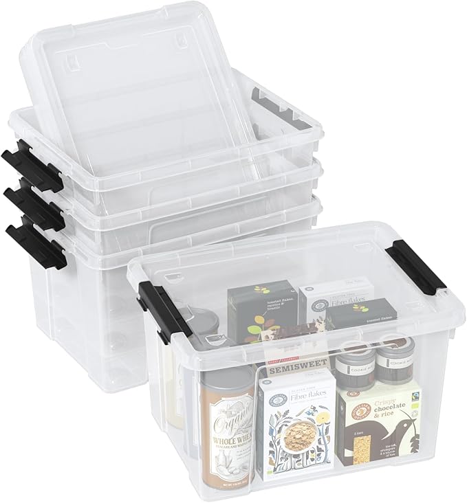4-Pack Plastic Storage Bins with Lid, Latching Stackable Utility Tote, 35 Quart, Clear